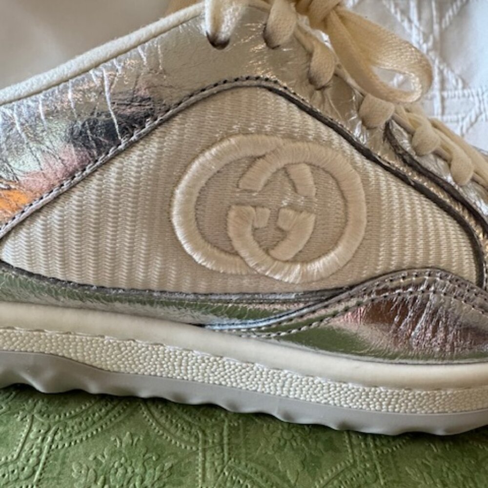 GUCCI MAC80 SNEAKER WHITE SILVER SIZE 5B - Picture 5 of 9